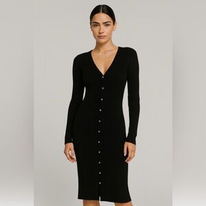 Black Ribbed Button-Down Midi Dress / Long Cardigan Size L NWT | 525 America